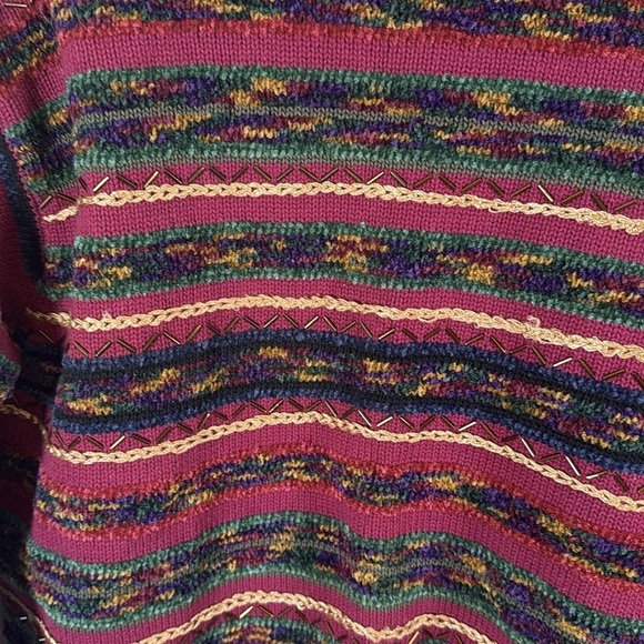 Liz Wear Vintage 90s 3-D Knit Chenille Beaded Sweater Size Medium - Picture 2 of 8